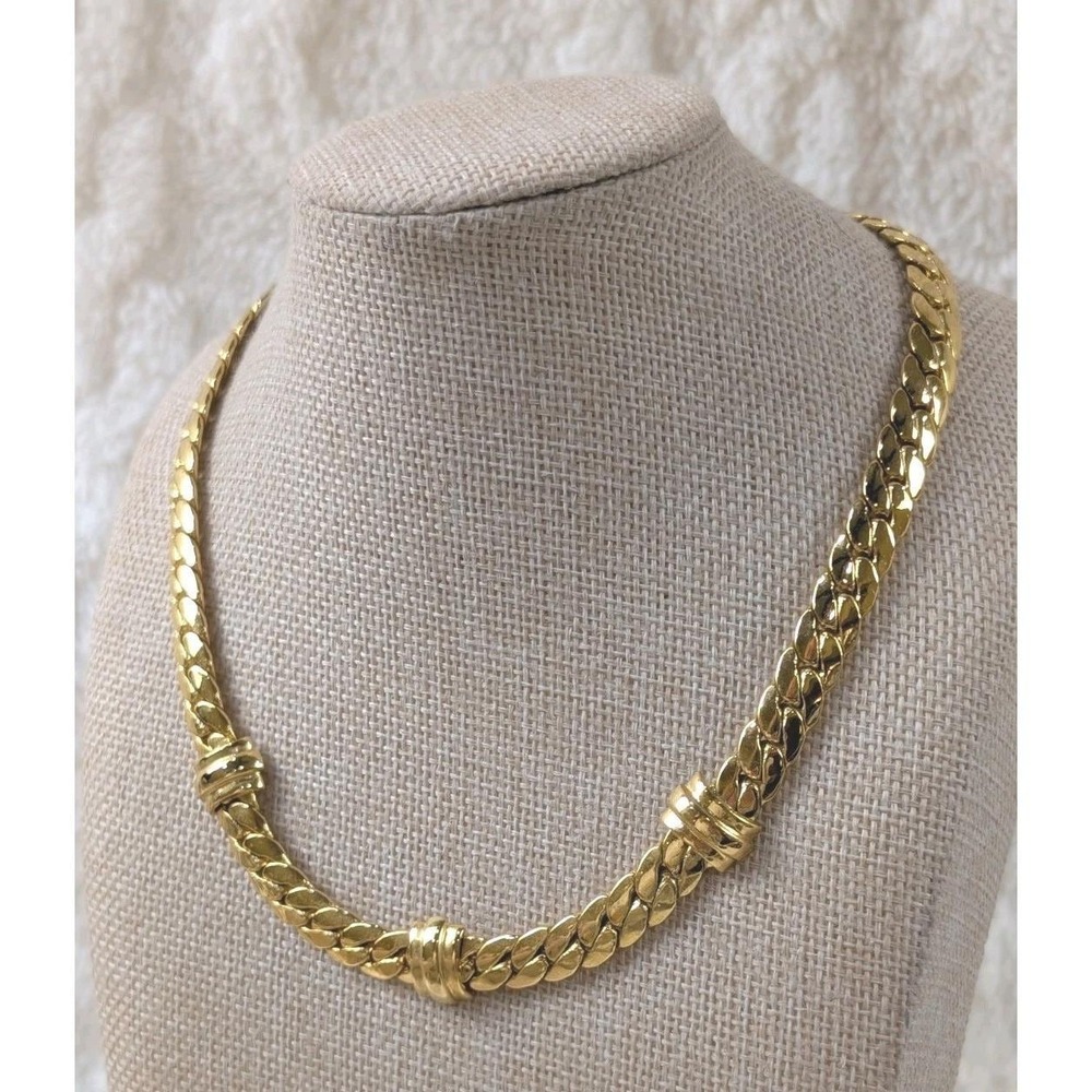 Vintage Trifari Gold‎ Tone Curb Link Necklace Chunky Chain Statement Necklace